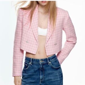 Zara Houndstooth Pink Blazer